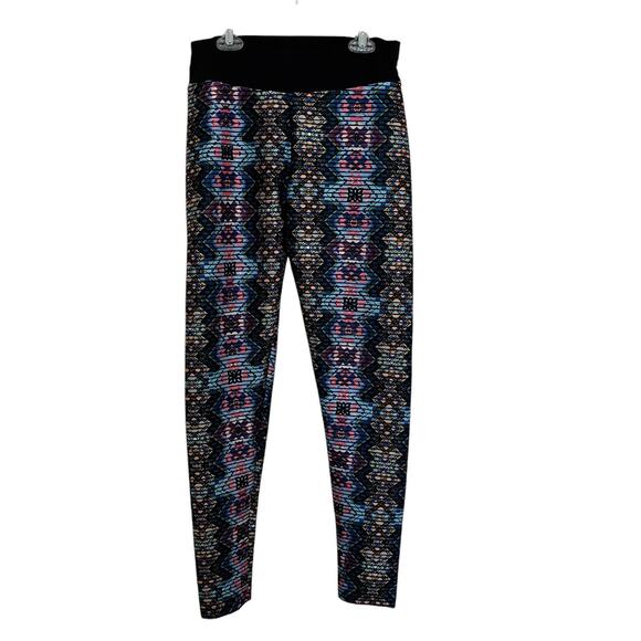 Blue Pink Aztec Print Scrunch Butt Booty Lift Leggings Large - Picture 1 of 6